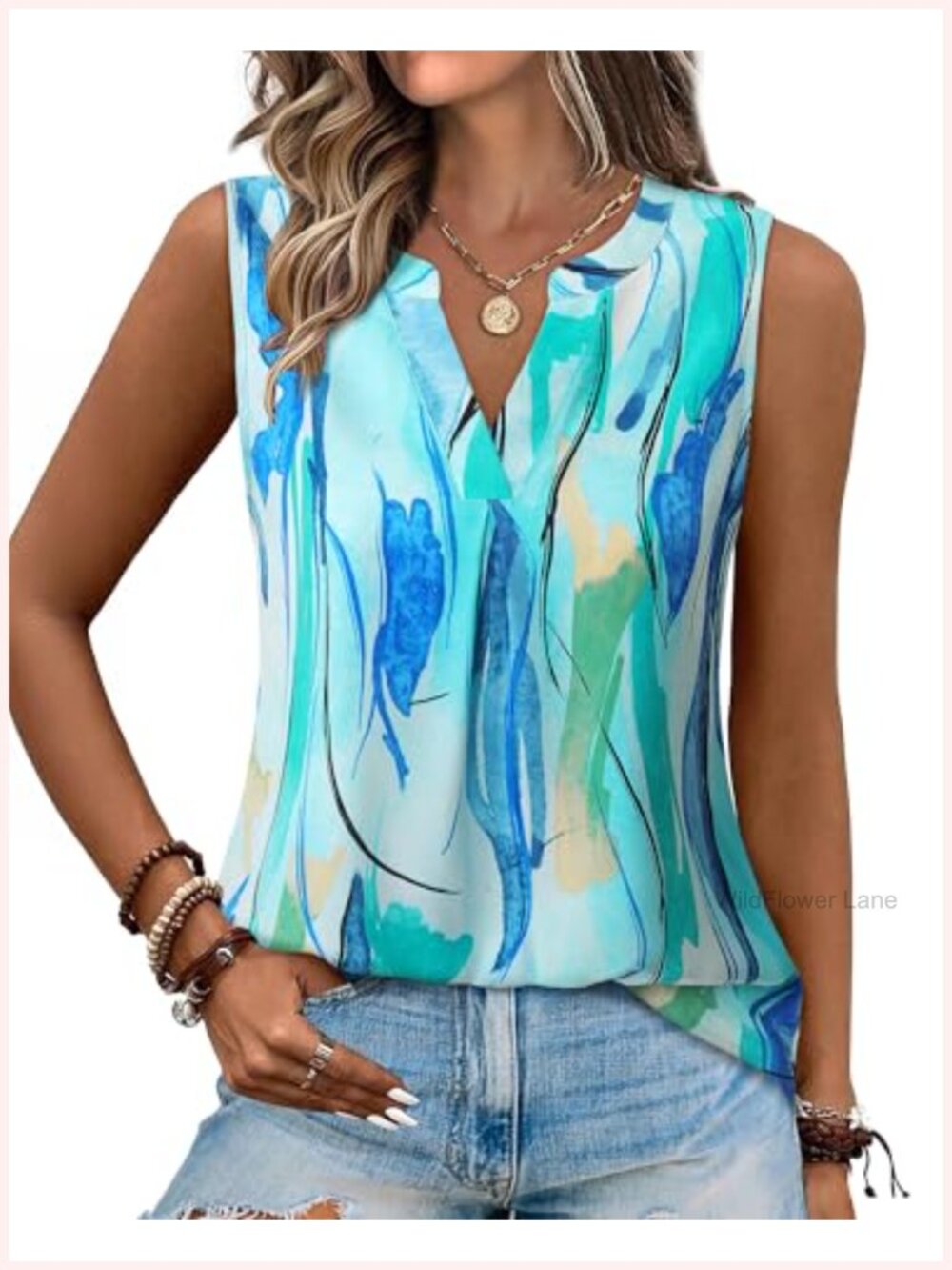 Women's Summer Tank Blouse Casual V Neck Sleeveless Tunic Top Shirt